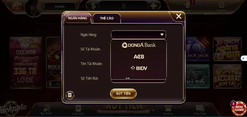 Sunwin 24 Bạn có thể chọn rút tiền bằng ngân hàng hoặc thẻ cào