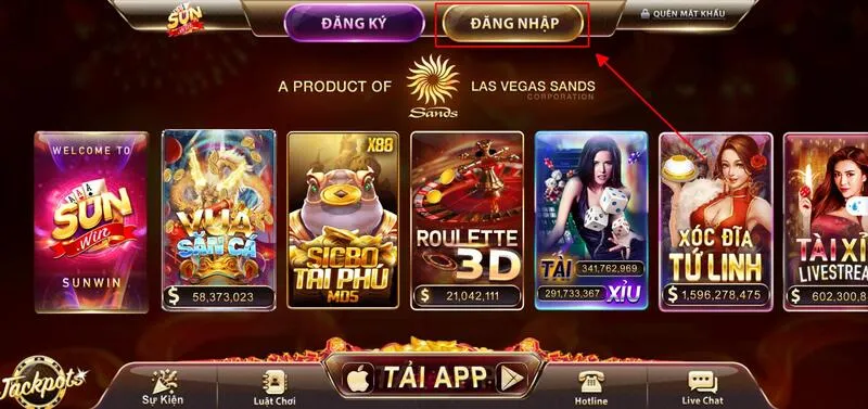 Sunwin 19 Chọn đăng nhập ở góc trên màn hình