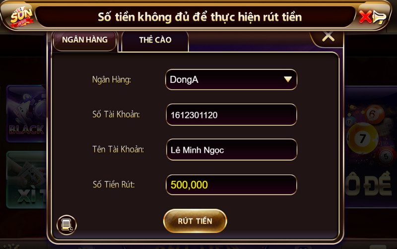 Rút Tiền Sunwin - Hướng Dẫn Thao Tác Cho Người Chơi Mọi Cấp Độ 2 Hệ thống yêu cầu số dư đủ cho giao dịch rút tiền từ Sunwin