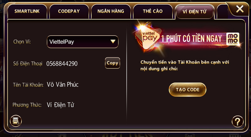 Nạp Tiền Sunwin Thành Công Ngay Chỉ Với 7 Cách Sau Đây 5 Ví viettelpay hỗ trợ nạp tiền Sunwin nhanh chóng